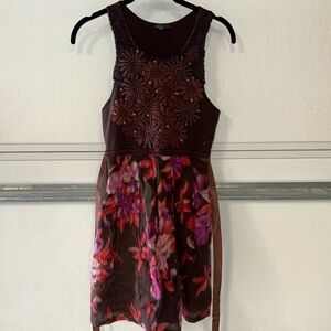 Free People Sleeveless Dress Fit & Flared Brown w/Coral Magenta Mauve Tan Size S